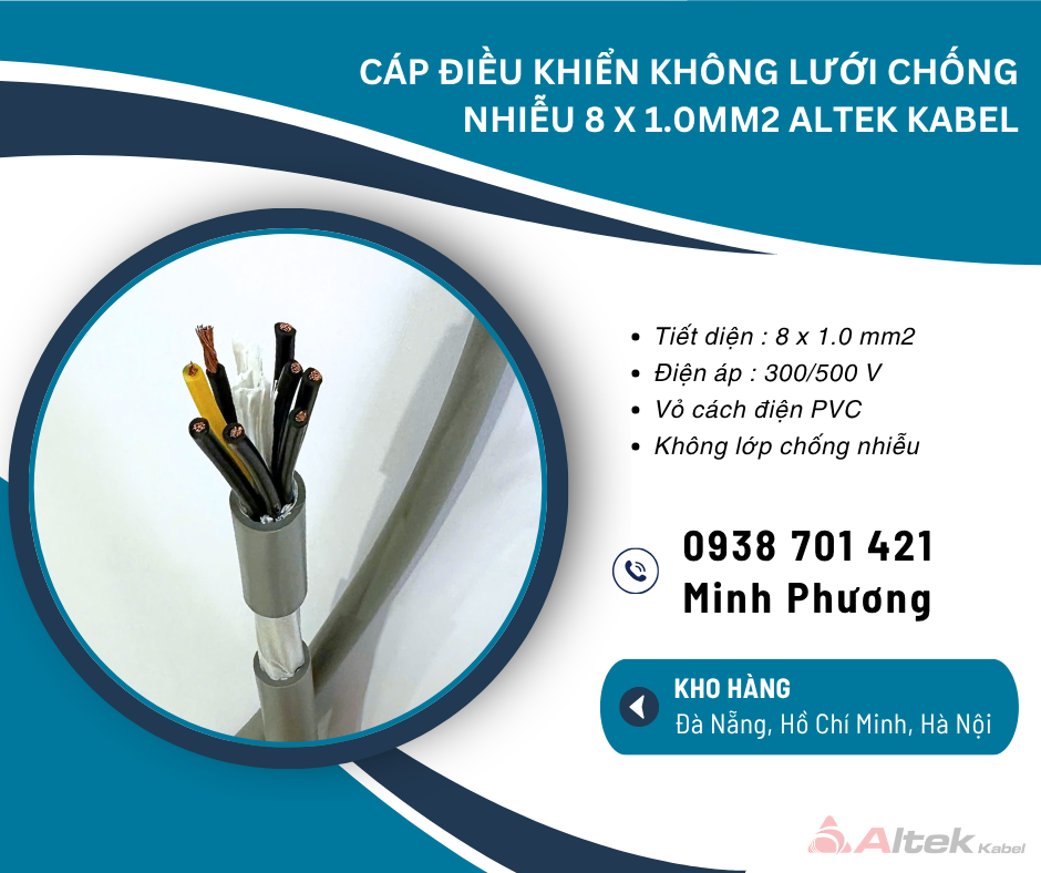 Cáp điều khiển không lưới chống nhiễu 8x1.0mm² – Dây điều khiển 8 lõi 1.0 chất l